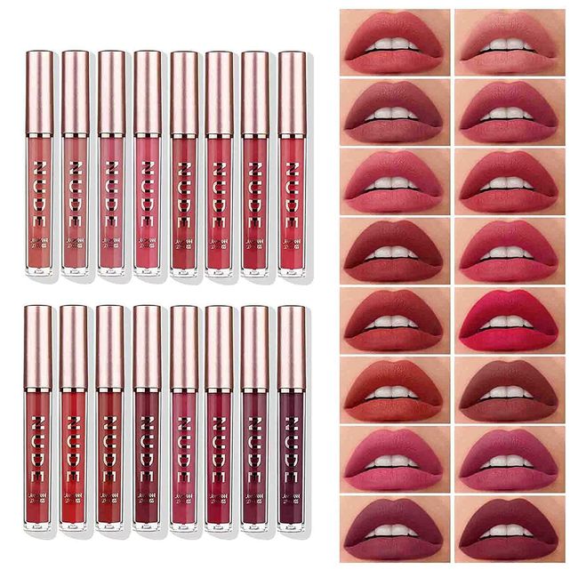 LANGMANNI 16 Pcs Matte Liquid Lipstick Makeup Set Velvety Liquid Lipstick Long Lasting Durable Nude Lip Gloss Beauty Cosmetics Set for Girls and Women (16PCS)