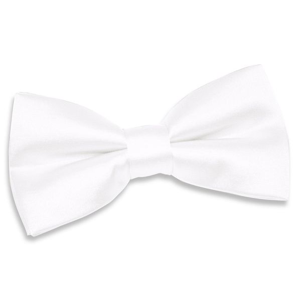 DQT Men Pre-Tied Plain Satin Adjustable Tuxedo Bow Tie - White