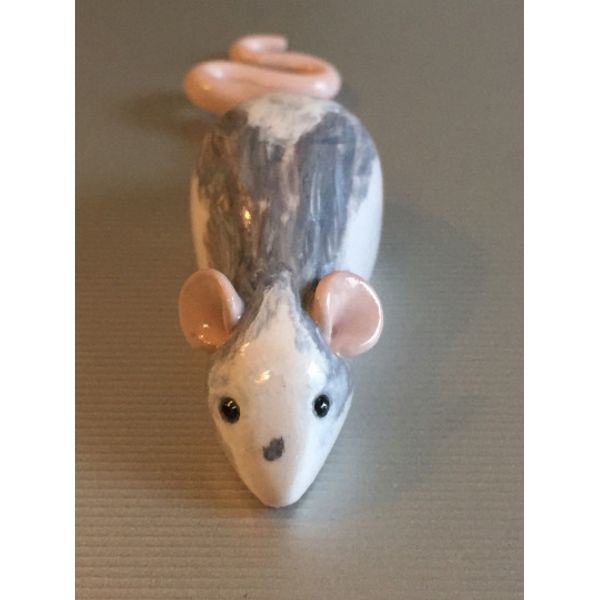 Gray and White Year of the Rat Fridge Magnet Polymer Clay Pet Fancy Rat Mouse