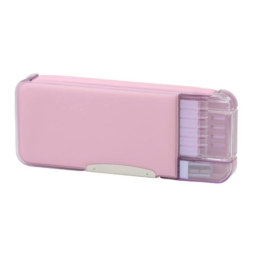 Sonic FD-6627-P Pencil Case, Double-Sided Brush, Slim Type, Pencil Check at a Glance, Pink