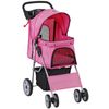 4 Wheels Pink Pet Stroller Foldable Dog Cat Jogging Stroller w/ Storage Basket