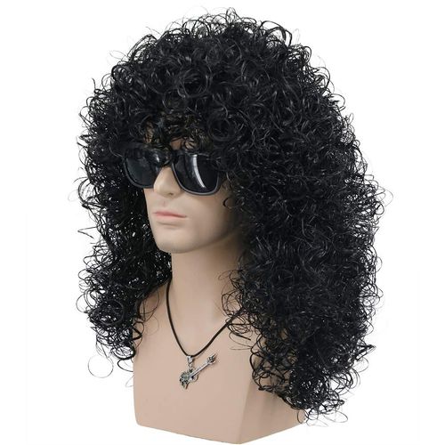 VGbeaty Mens Slash Long Curly Black Hard 70s 80s Rocker Wig Halloween Costume Cosplay Wig (Black)