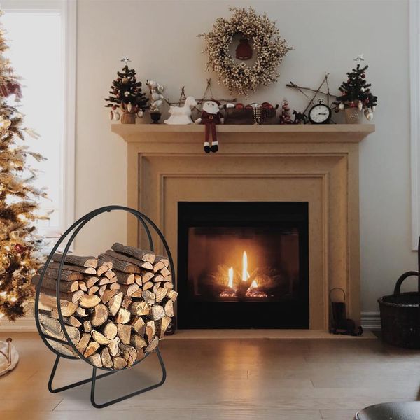 24-Inch Tubular Steel Log Hoop Firewood Storage Rack Fireplace Log Holder Round