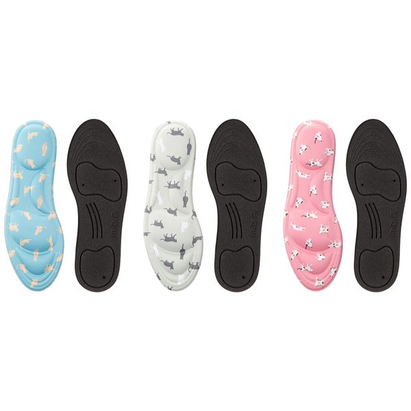 Maidai Women's Deodorizing Insole, Fluffy Insoles, Set of 3 color Cat patterns