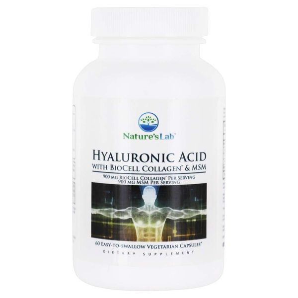 Nature's Lab Hyaluronic Acid with Biocell Collagen and MSM - Skin Hydration, Joint Health - 60 Capsules (20 Day Supply)