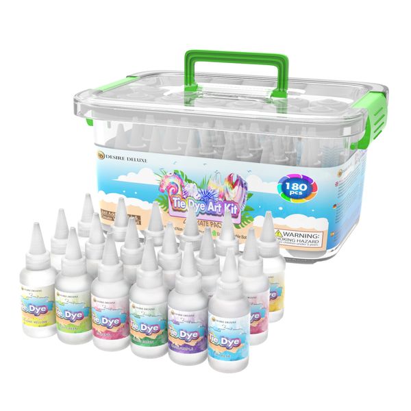 Desire Deluxe | Batik-Kit | 18 Farben zum Färben von Stoff und Kleidung, kreative Bastelspiele Tie Dye Kit, Aktivitäten für Kinder und Erwachsene (180 Stück)