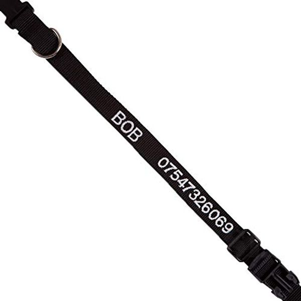 Personalised dog collar with name and tel (med, black)