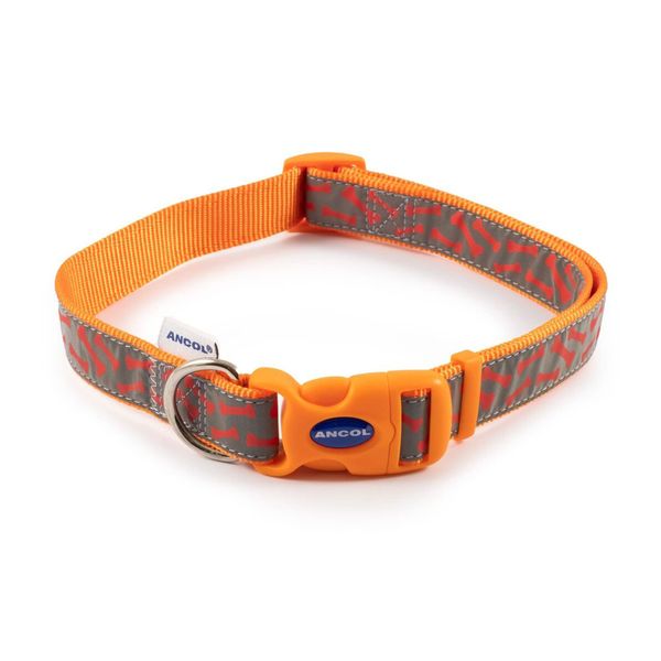 Ancol Patterned Collection Reflective Bone Collar size 5-9 to fit neck circumference 45-70 cm, Orange