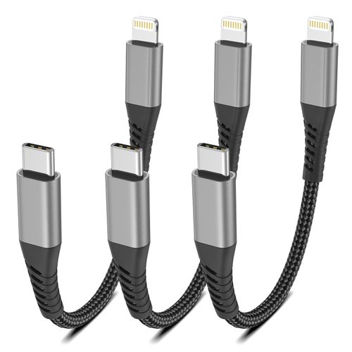 6 Inch USB C to Lightning Cable, 0.5ft Short iPhone Charger Fast Charging Cord 3pack, Nylon Braided Type C Lightning Cable for iPhone 14 13 12 11 Pro Max Xs X Xr 8/Airpods and Charging Station