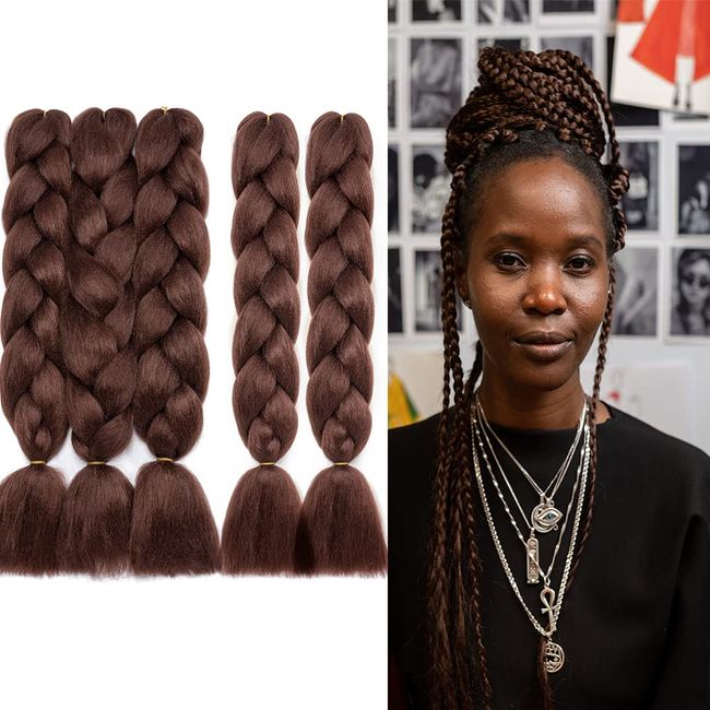 Cybelleza Jumbo Braids Extensions Haarteile Kunsthaar Zöpfe Ombre Braiding Hair Haarverlängerungen Flechten 5 Bündel 24 zoll 500g Crocheat Twist Box Synthetik Haar (Dunkles Kastanienbraun)