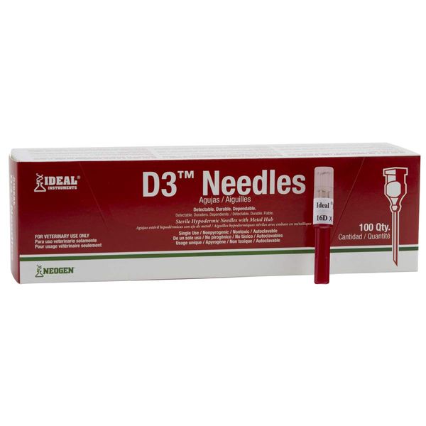 Neogen Ideal D3 Detectable Needle 16 G x 5/8 Inch 100/box
