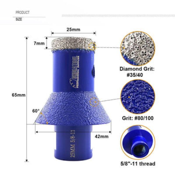 25mm Diamond Finger Bit Cone Chamfer Milling Tile Core Drill Bit Hole Saw