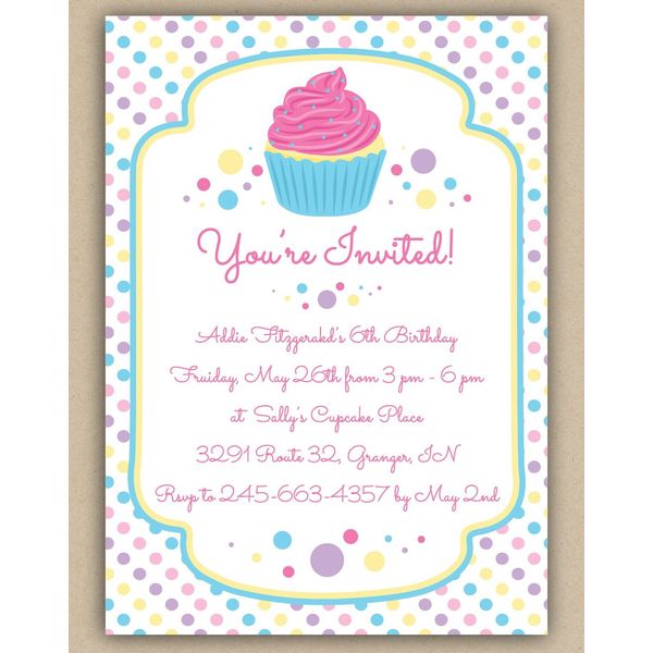 Personalized Cupcake Invite Cards (30 Cards and Blank Envelopes)