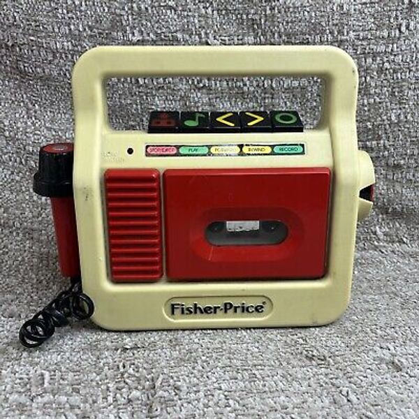 Fisher Price Cassette Tape Player Recorder with Mic White Red 1987 Not Tested