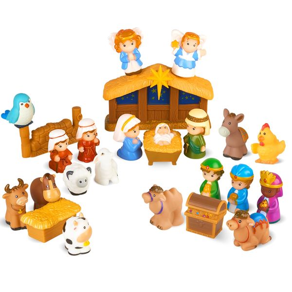 Nativity Set for Kids, Toddlers, Children, Christmas Story 25 Piece Sets & Figures Nativity Scene for Little Girls Boys Ages 1 2 3 4 5 6+ at Home, Sunday School, Soft Material Baby Bath Toys Playset