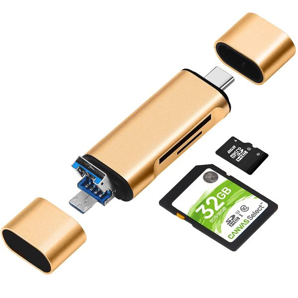 Memory Card Reader, USB, Type-C, Micro 3-in-1, MicroSD/USB Multi-Card Reader, Ultra High Speed Data Transfer, Supports Both LEIZHANUSB/Micro SD Cards, Multifunctional, Type-C, Micro USB Connection,