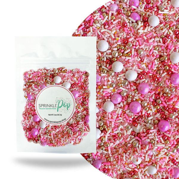 Pink White Pastel Sprinkles| Pink Velvet Sprinkles Mix| Princess Baby Shower Gender Reveal Sprinkles| Cake Cupcake Cookie Decorating Mix| Ice Cream Candy Sprinkles| Colorful Metallic Dragees Pops, 2oz