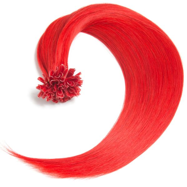Rote Bonding Extensions aus 100% Remy Echthaar - 25 x 0,5g 60cm Glatte Strähnen - Lange Haare mit Keratin Bondings U-Tip als Haarverlängerung und Haarverdichtung in der Farbe Rot