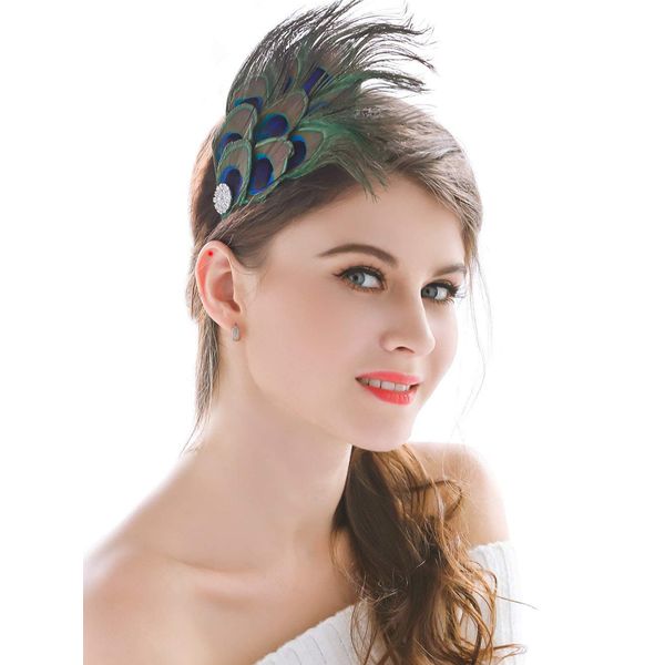 Dusenly Fashion Peacock Feather Hair Clips Hairpin Double-layer Evening Dress Headdress Wedding Feather Fascinator for Lady and Girls