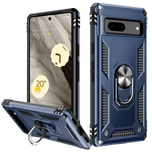 IKAZZ Suitable for Google Pixel 7A Case,Military Grade Shockproof Heavy Duty Protective Phone Cover Pass 16ft Drop Test with Magnetic Kickstand Car Mount Holder Blue
