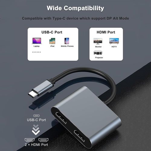 USB C to Dual HDMI Adapter, USB Type C to Dual Monitor HDMI Adapter, USB C Hub with 2 HDMI Docking Station 4K @60hz for Laptop HP/Dell/Surface/Lenovo/Thinkpad/Chromebook/MacBook