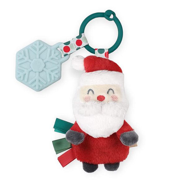 Itzy Ritzy Infant Toy & Teether - Itzy Pal Baby Teething Toy Includes Lovey, Crinkle Sound, Textured Ribbons & Silicone Teether Toy for Newborn (Nick The Santa)