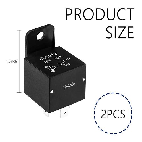 2PCS JD1912 40AMP 12V Relay Automotive Relay,High-Power Water&Dust Resistant 4 Pin Fuel Pump Relay,Muilty-Purpose 4 Pin Relay for Car Motor Headlamps,Engine Compartment,Horn,Fuel Pumps