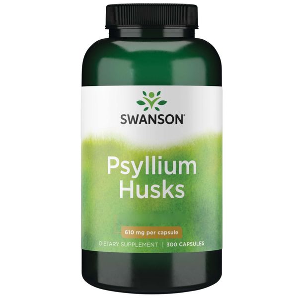 Swanson, Psyllium Husks, 610mg, 300 Capsules, Dietary Fibre, High-Dose, Lab-Tested, Soy-Free, Gluten-Free, GMO-Free