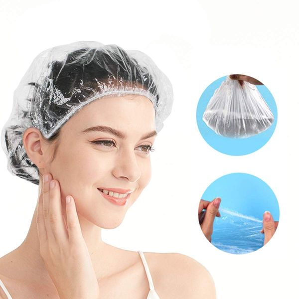 WITHMOON Shower Cap, 100 Pieces, Disposable, Transparent, Waterproof, Hair Cap, For Hair Coloring, Bathing, Cooking, Visitors, Commercial Use, Spa Use, Work, Hair Prevention, One Size Fits All, Unisex