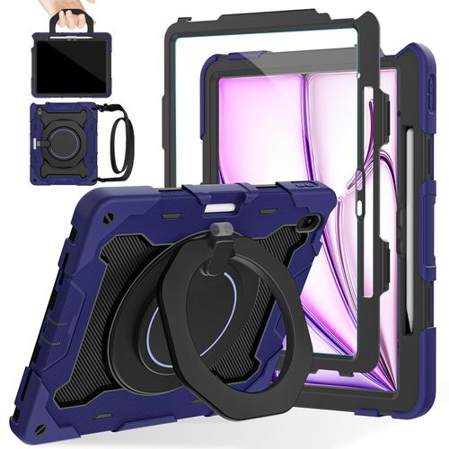 ROISKIN for iPad Air 13 inch Case (M3 2025/M2 2024) -with HD Screen Protector, 360 Rotating Kickstand/Handle, Shoulder Strap, Pen Holder, Heavy Duty Military Grade - Kids Friendly