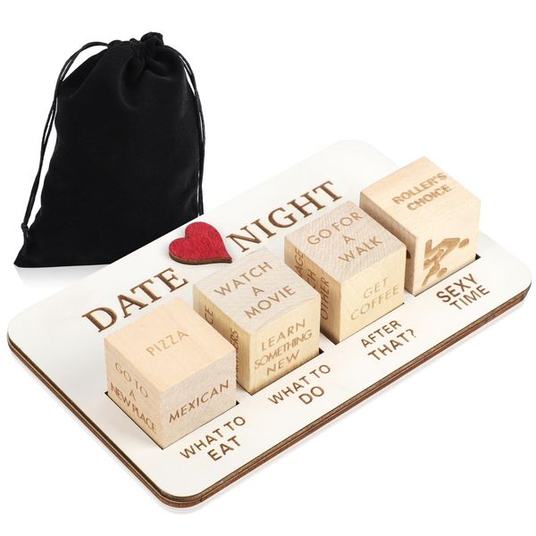 BBXWANG Wooden Date Night Dice, Romantic What To Do Date Night Couples Games with Pouch Storage, Novelty Action Decision Dice Games Date Night Ideas for Couples, Valentine's Day, Birthday