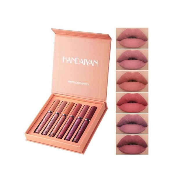 6-Colour Matte Lip Gloss Set, Non-Stick Cup Lip Gloss, Waterproof Liquid Lipstick Set, Lip Gloss with Gift Box (B#)