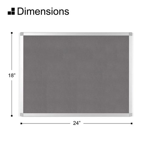 BoardsPlus 18" x 24" Gray Felt Fabric Bulletin Pin Board, Aluminum Frame, Easy Install Wall Mount, for Home, Office, School