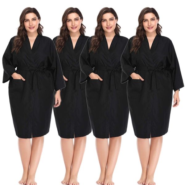 PERFEHAIR Salon Robes Smock for Clients, Pack of 4, Hair Salon Client Gown Cape, Black