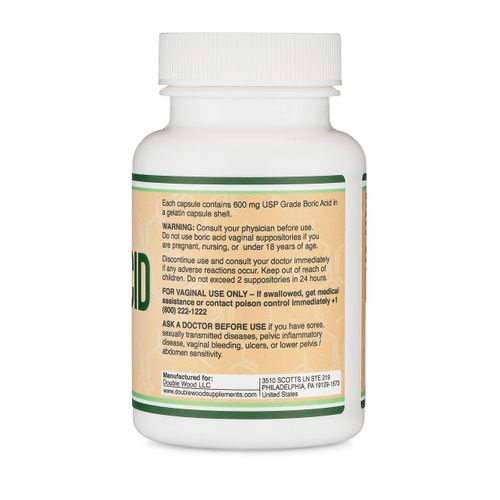 Boric Acid Vaginal Suppositories (600mg, 60 Count) Supports Vaginal pH Balance, Odor Control (USP Medical Grade Fine Powder, Easy Dissolve, Third Party Tested, Made in USA) by Double Wood