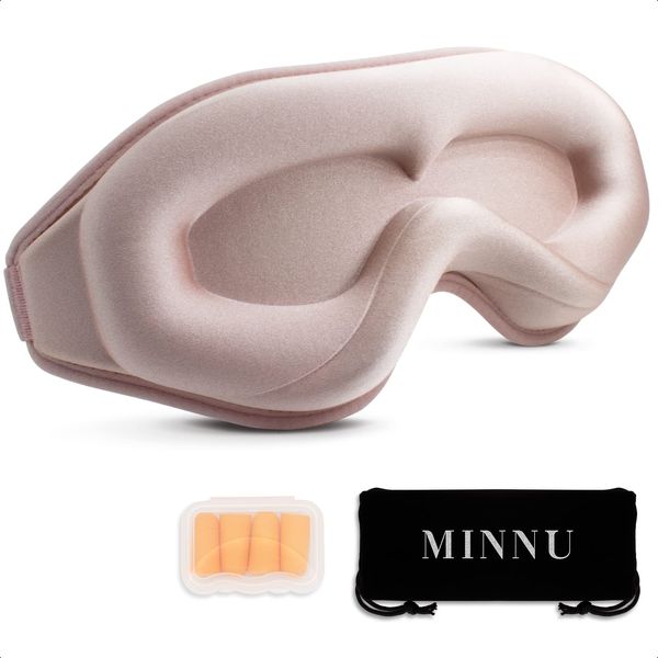 MINNU Eye Mask for Sleeping, 3D Type, Blindfold, Peaceful Sleep, 99.99% Light Shielding, Breathable, No Pressure, Soft, Silk Texture, Memory Foam, Adjustable Size, Lightweight, Perfect for Travel, Business Trips, Naps, Comfortable Sleep, Unisex, Ear Plug 