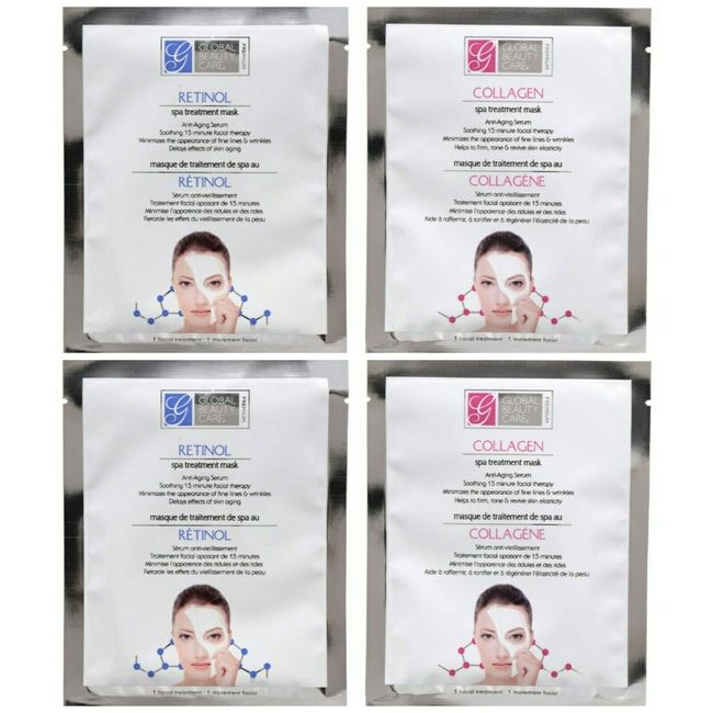 Global Beauty Care Retinol & Collagen Face Mask Set 4 Anti-Aging Treatment Serum