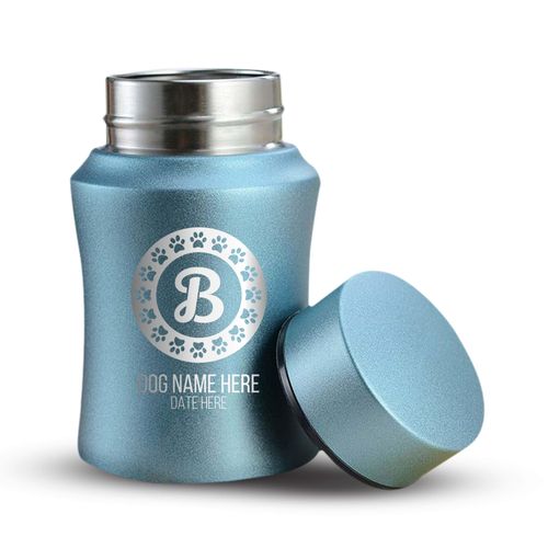 Customized Small Keepsake Urn Personalized Engraved with Pet Name, Date, and Dog Design - 4" Powder Coated Cremation Mini Compact Urn for Dogs Ashes | 5–10 Lbs Capacity | Powder Blue, Paw Stamp