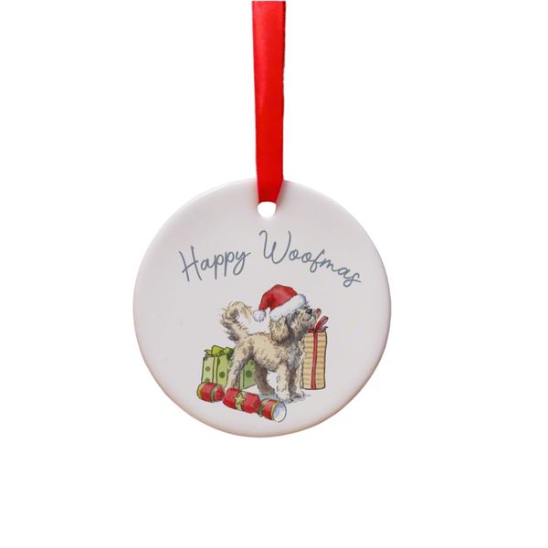 Image Industry Cavapoo Blonde Ceramic Circle Decoration Festive - Dog Gift- Hanging Decoration - Tree Decoration