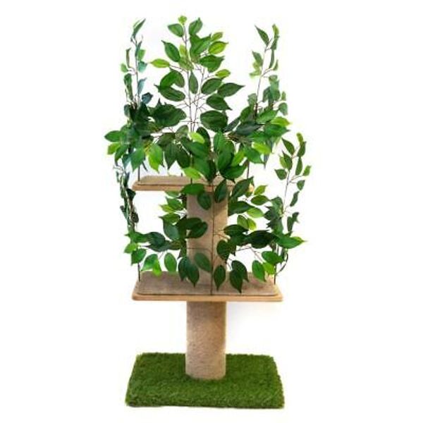 4ft Minimal Cat Scratching Tree with Leaves - Indoor Cat Tower, Tree House fo...