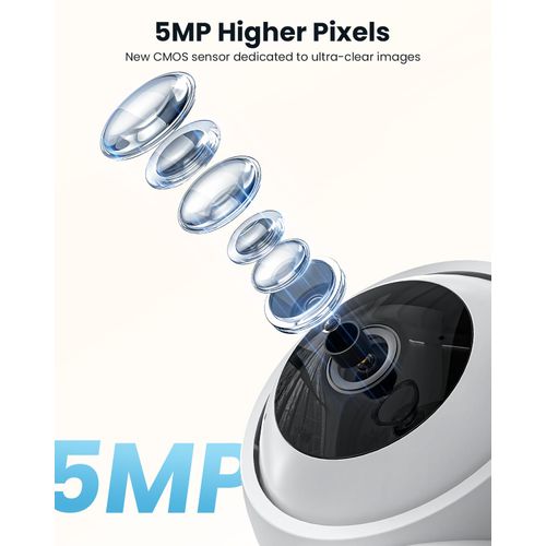 5MP Indoor Home Security Camera with 2.4/5GHz, WiFi Smart Pet Camera with App, Plug-In Baby Monitor, Night Vision, 360°PTZ, Automatic Tracking, Two-way Talk, Memory/Cloud Storage, Work with Alexa