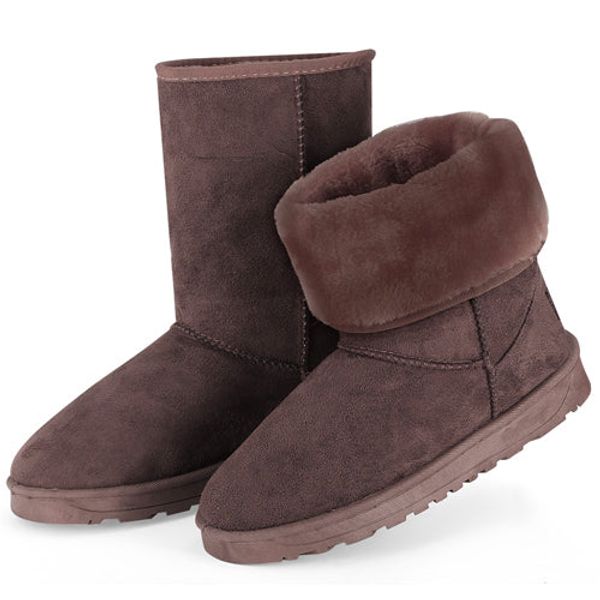 Women Ladies Snow Boots Waterproof Faux Suede Mid-Calf Boots Fur Warm Lining Shoes - Chocolate - 10