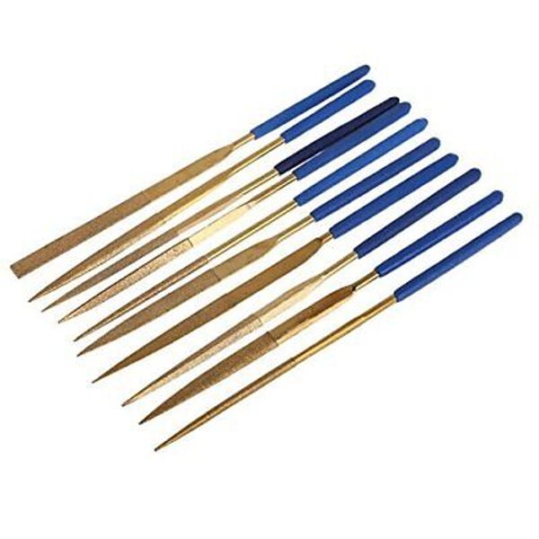 10pc Titanium Coated Mini Diamond Needle File Set for Metal Glass Stone Pet