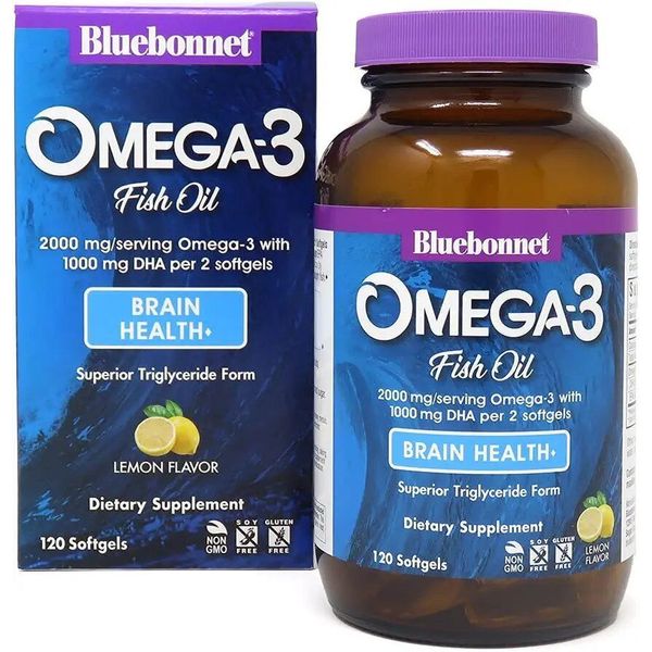 Bluebonnet Nutrition- Omega3 Fish Oil Brain Health Softgels| +DHA, EPA| 120Ct