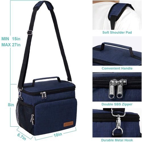Tiblue Insulated Lunch Bag for Women/Men - Reusable Box for Office Work School Picnic Beach - Leakproof Freezable Cooler Bag with Adjustable Shoulder Strap for Kids/Adult(Medium, Navy Blue)