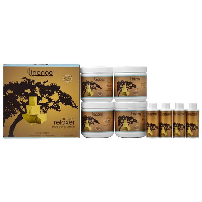 Linange Shea Butter Cream Relaxer Kit Sensitive Scalp Formula 4 Applications Kit