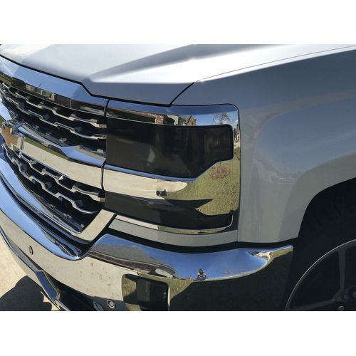 Precut Vinyl Tint Cover for 2016-2018 Chevrolet Silverado Headlights (20% Dark Smoke)