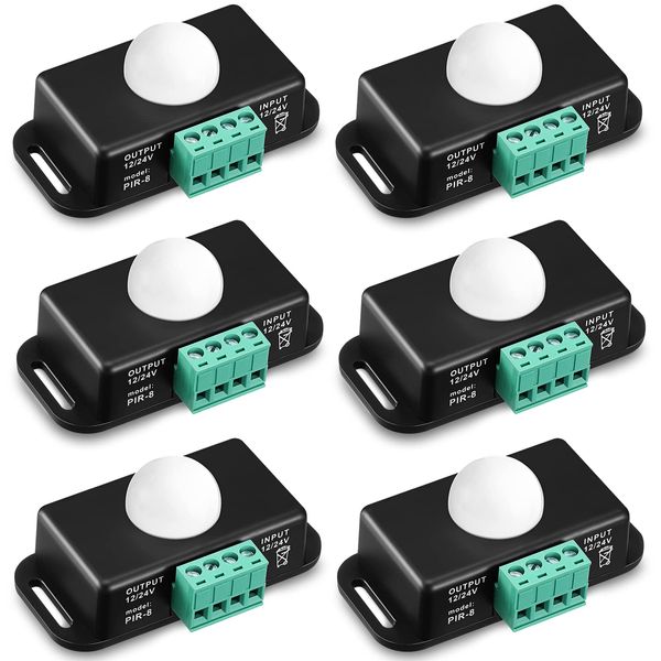 Macarrie 6 Pack 12V 24V PIR Sensor LED Motion Sensor Motion Detector Light Switch Body Infrared Sensing Motion Timer Function Sign Control PIR Controller for Flexible LED Strip Lights