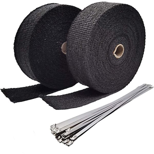 Black Fiberglass Exhaust Header Heat Wrap 2" X 50' with 10Pcs 11.8 Inch Stainles