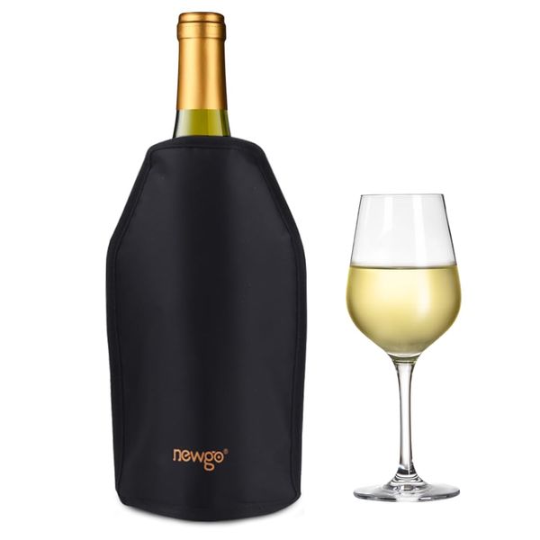 NEWGO® Wine Cooler Sleeve, Reusable Wine Ice Pack Sleeve with Protector, Rapid Cooling Insulator Bottle Chiller for Champagne Burt White Red Wine, Beer - Black